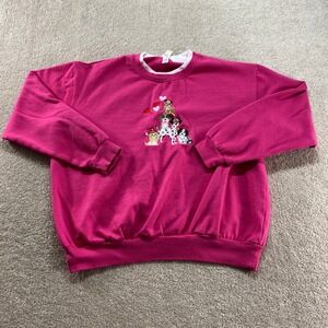 Morning Sun Sweatshirt Womens XL Pink Dog Heart Embroidery Crew Neck Pullover